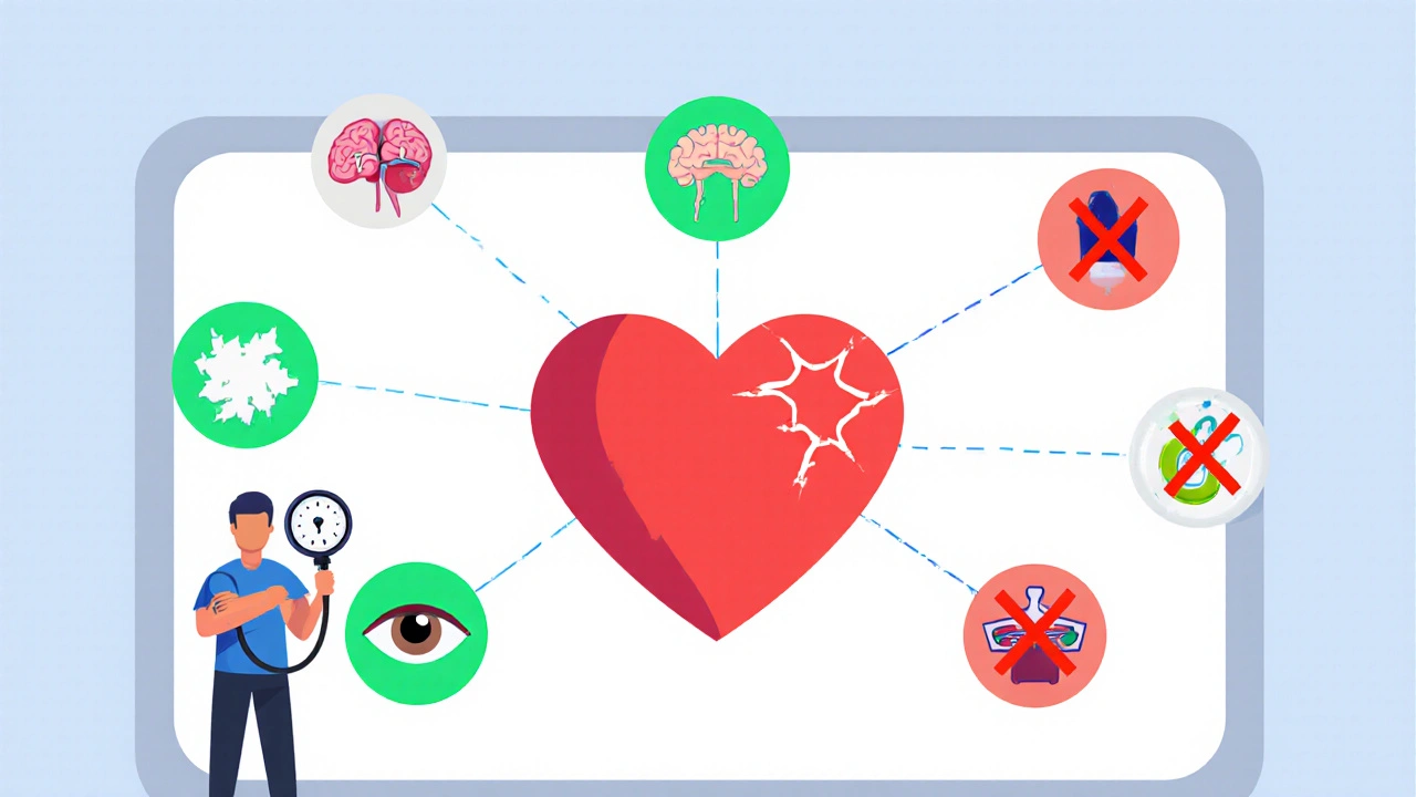 Medical dashboard showing organs affected by blood pressure, with monitoring keeping them healthy.