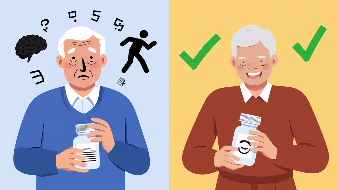 Side-by-side comparison of oxybutynin side effects versus safer mirabegron treatment for overactive bladder.