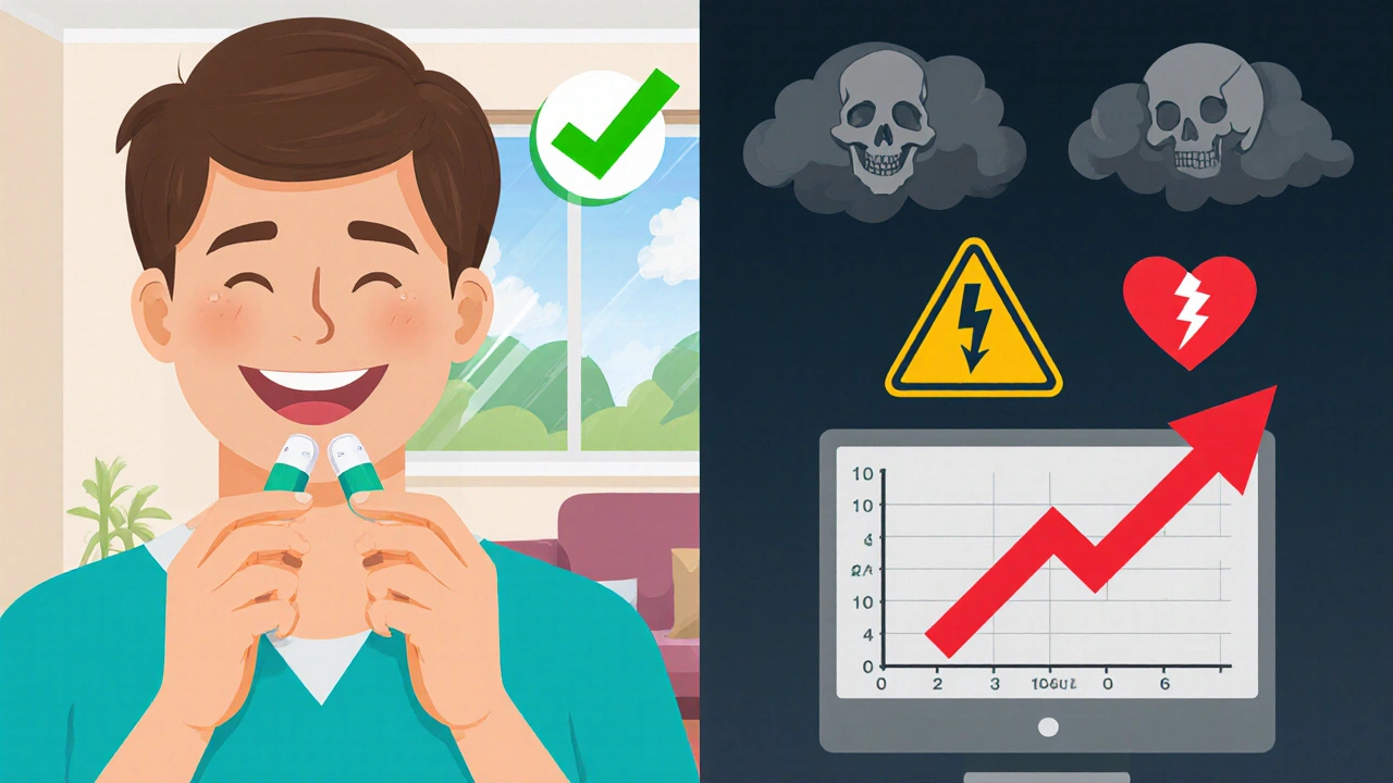 Split illustration: healthy blood pressure vs. uncontrolled hypertension while taking medication.