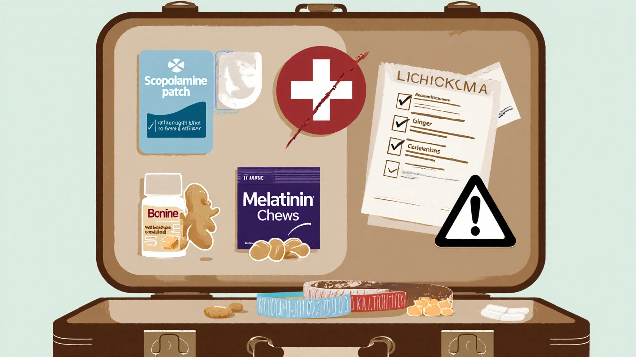 An open travel first-aid kit with safe medications and natural remedies, excluding dangerous drugs.