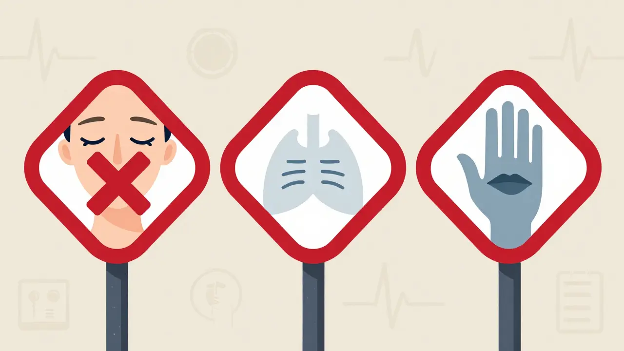 Three visual warning signs of sedative overdose: unresponsiveness, slow breathing, and blue lips.