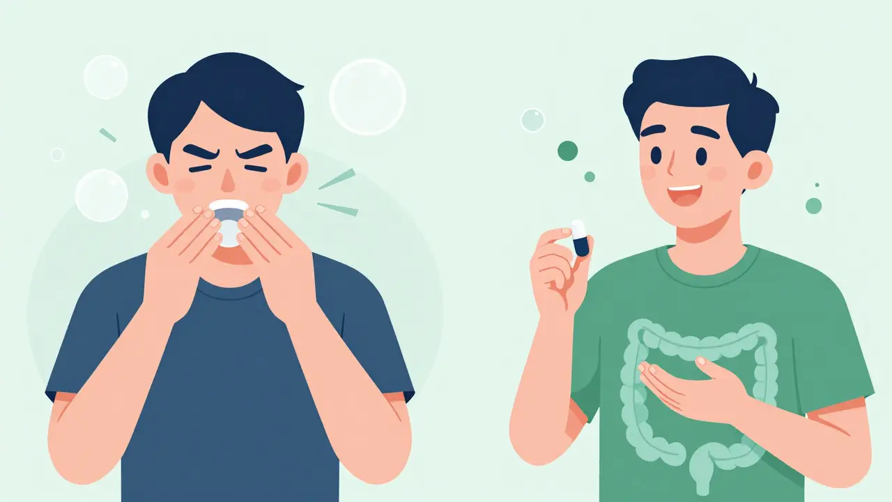 Comparison of acarbose side effects vs. miglitol with reduced gas symptoms.