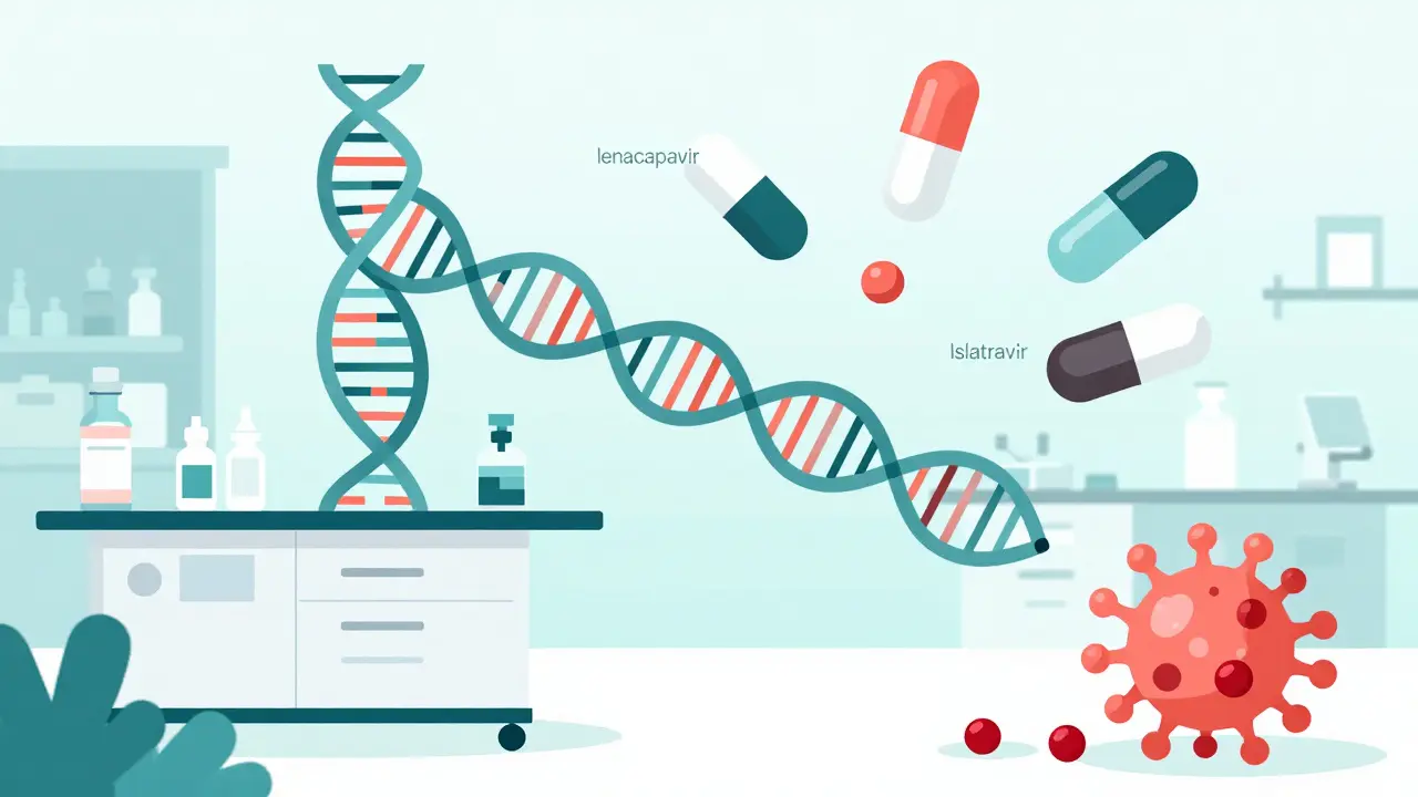 Futuristic lab with DNA transforming into personalized dosing algorithm