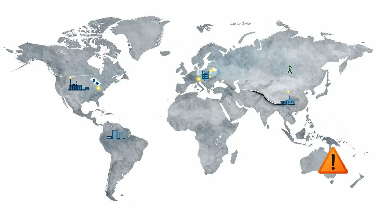 Global drug supply chain with broken links, U.S. hospitals reaching for empty vials, fragile domestic production.