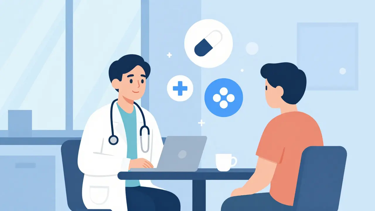 Doctor and patient discussing weight loss treatment plan.