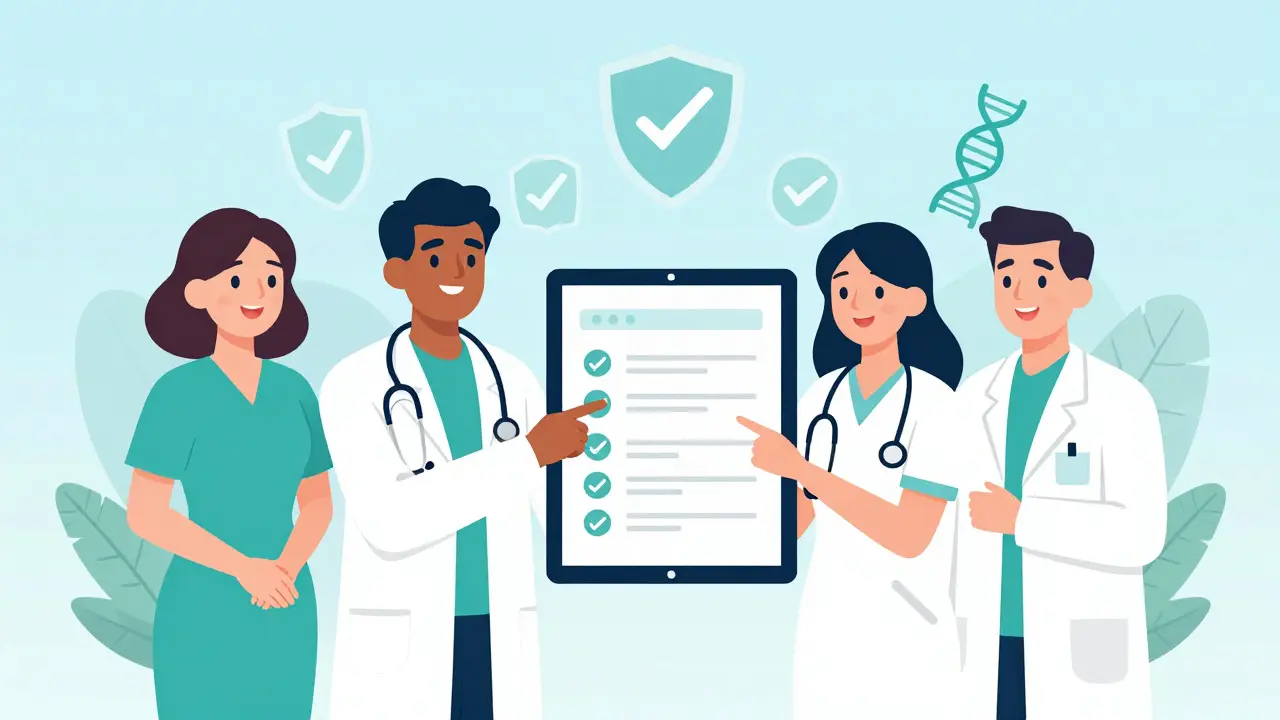 Healthcare team collaborating on digital medication safety checklist