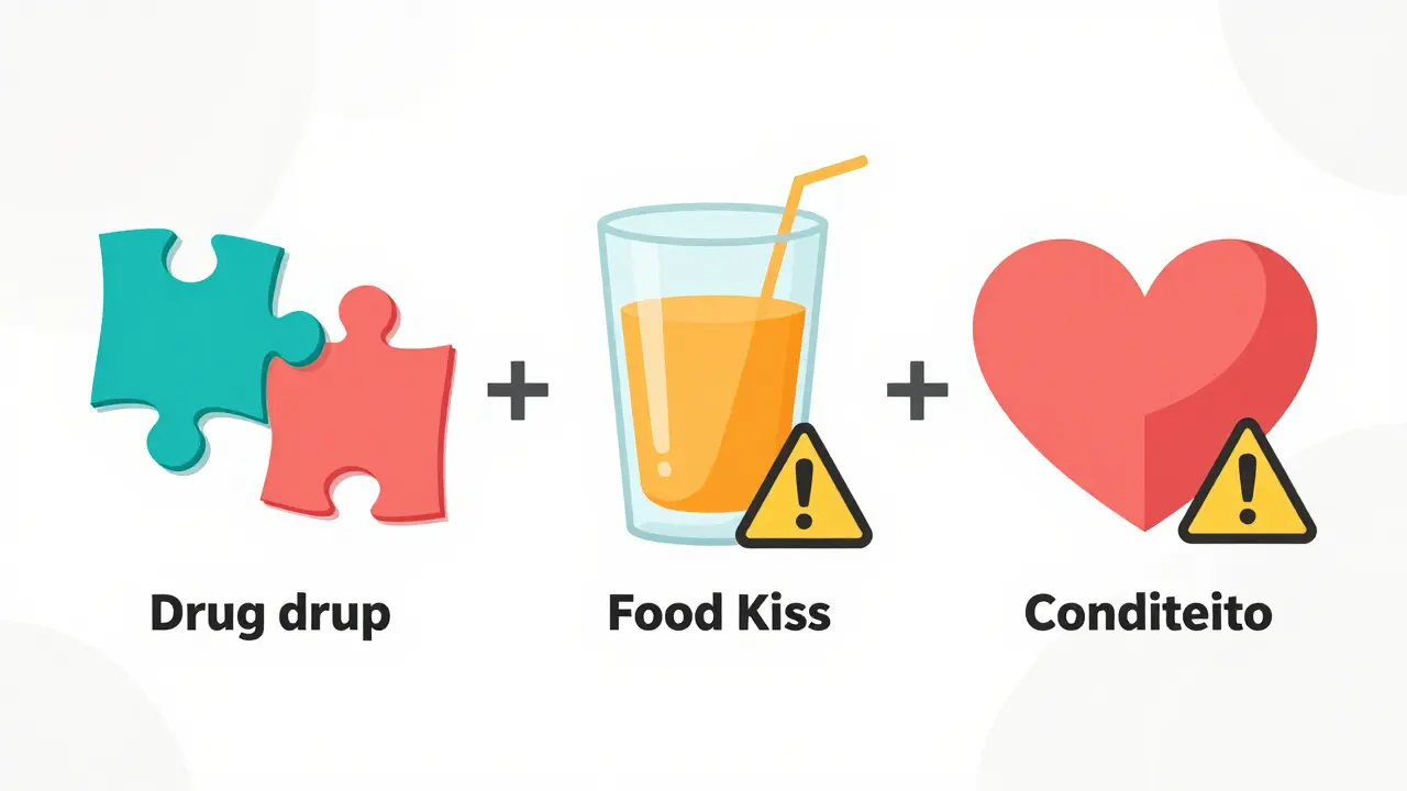 Three icons representing different types of drug interactions