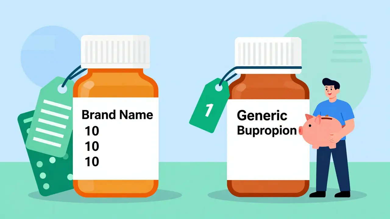 Comparison of expensive brand name pills vs cheap generic bupropion