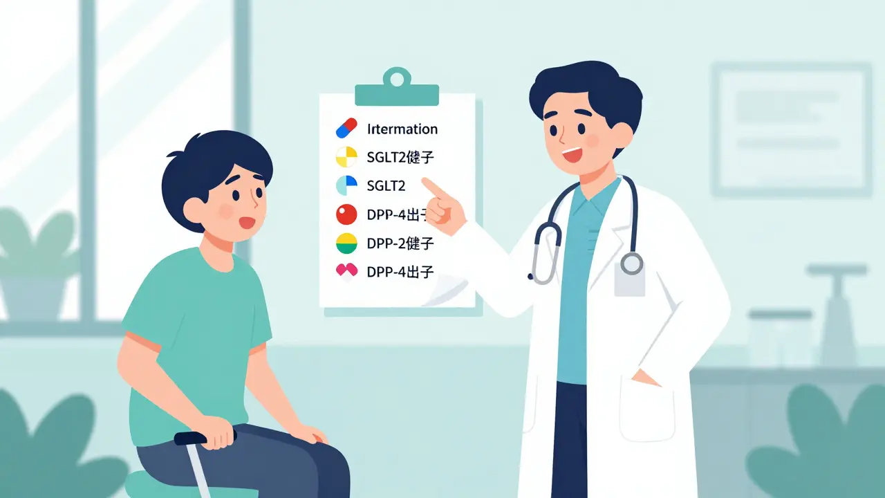Doctor discussing alternative diabetes meds with a relieved patient