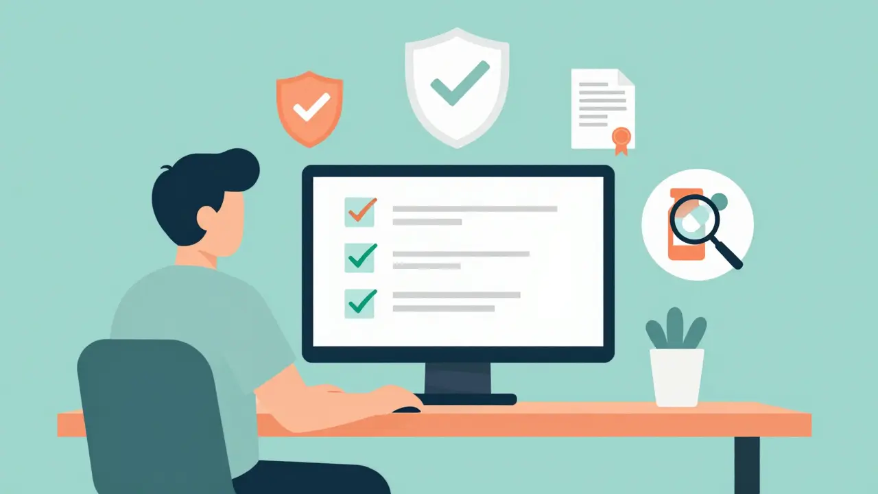 User verifying online pharmacy safety credentials