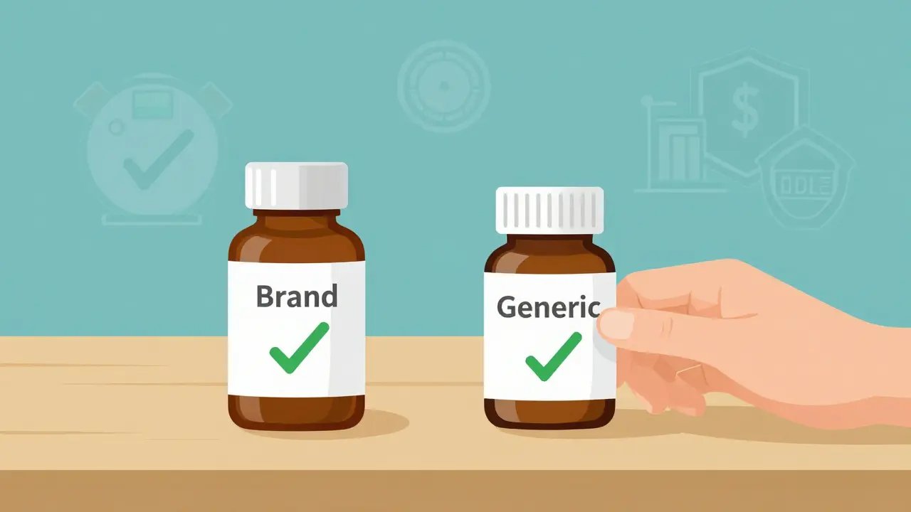Comparison of brand name and generic medicine bottles on a table