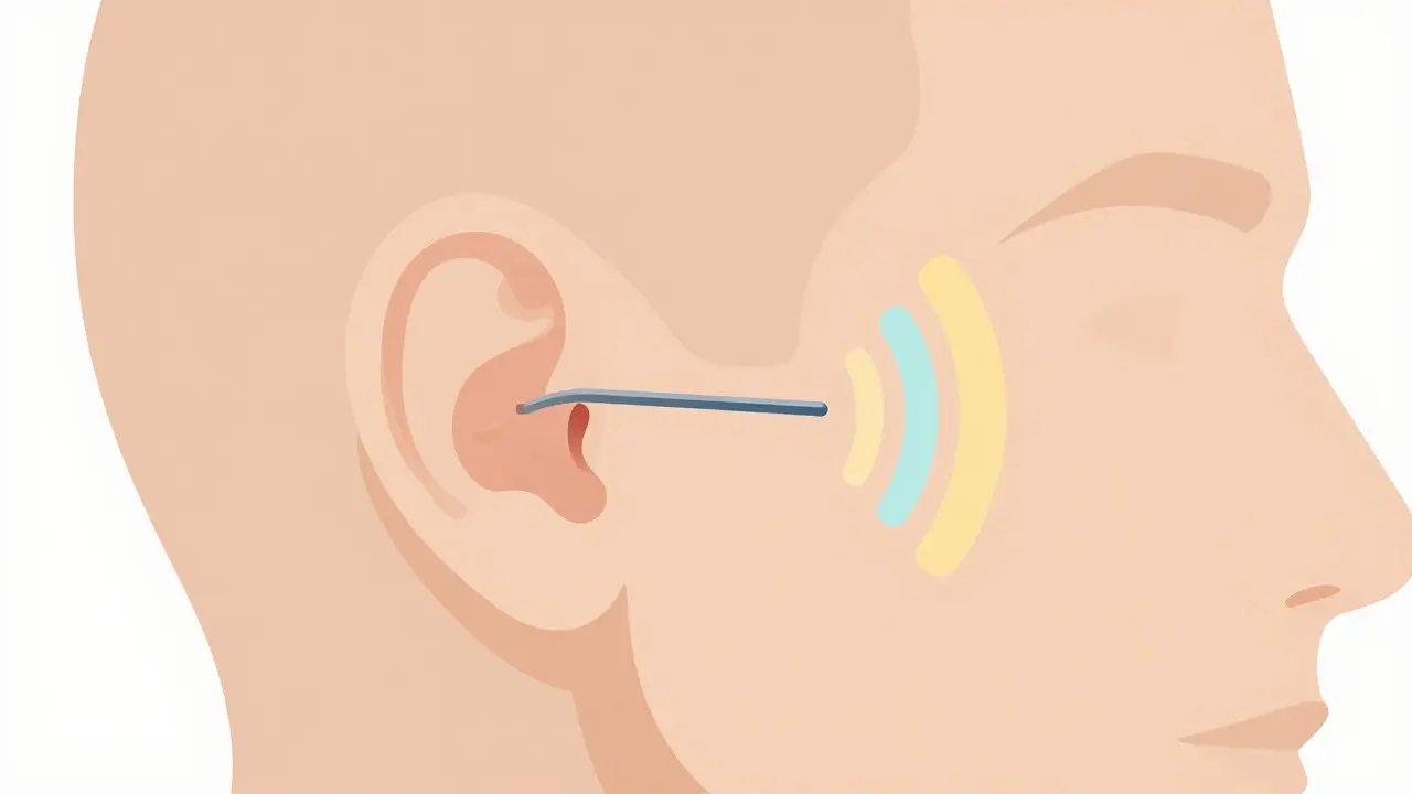 Cross-section of ear with probe tube measuring sound waves