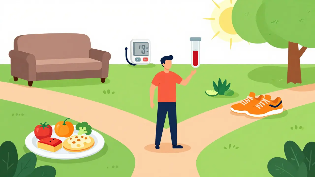 Illustration of healthy vs unhealthy lifestyle choices for heart health.