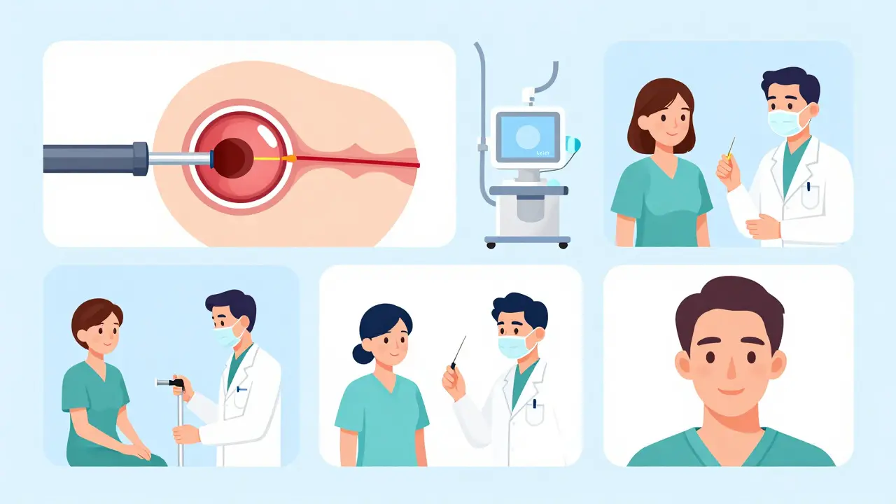 Flat design graphic illustrating LASIK, SMILE, and PRK eye surgery procedures