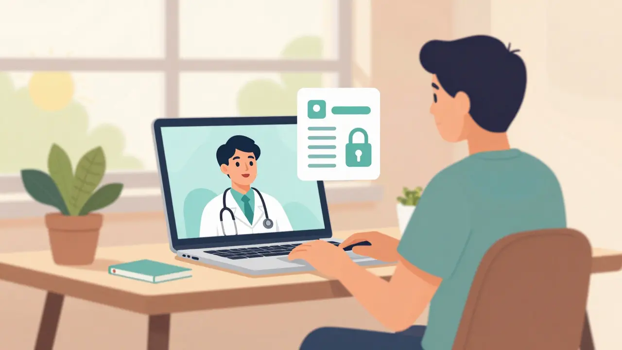 Telehealth consultation for prescription on laptop