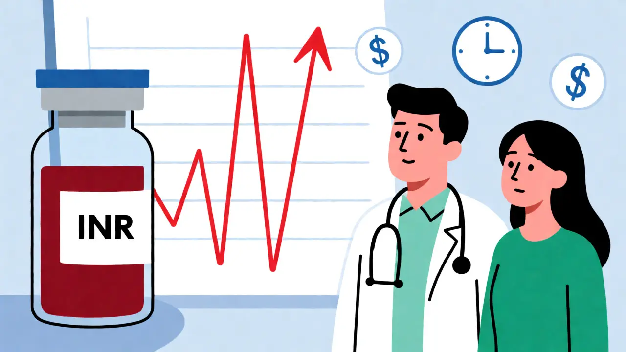 Doctor and patient reviewing a spiked blood test graph during NTI monitoring.